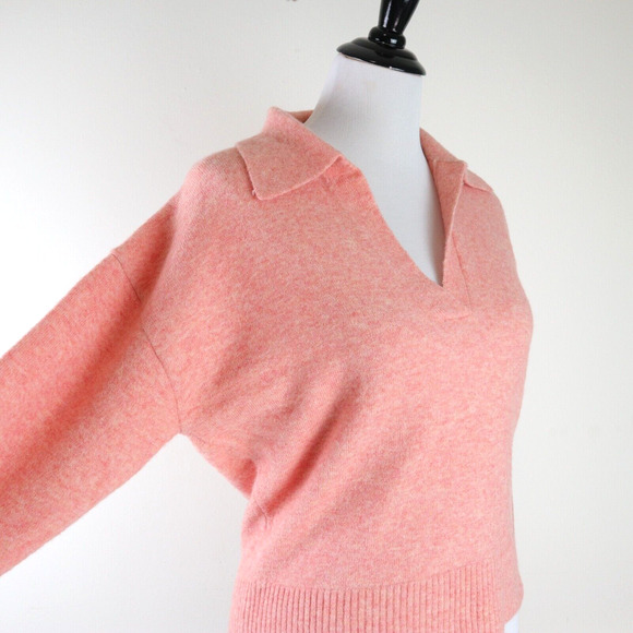 J Crew Size S Collared V-Neck Sweater Supersoft Yarn Coral Peach BJ597 - Picture 6 of 10